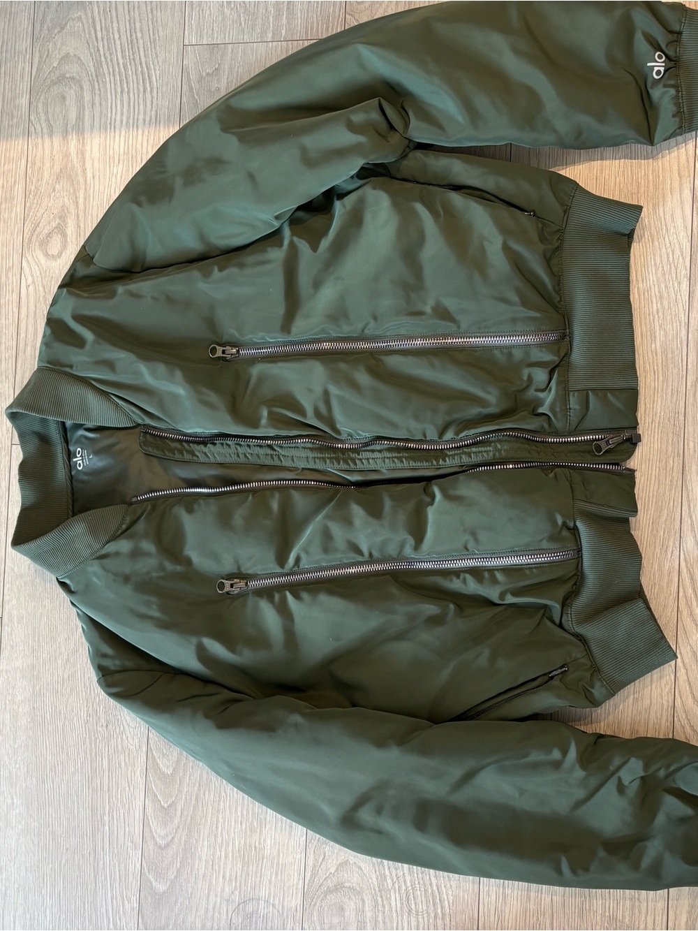 ALO Yoga Olive Green Bomber Jacket with Zip Pockets